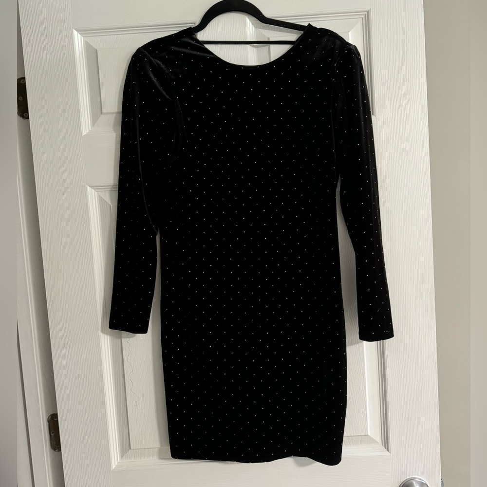 Express Black Velvet Gold Studded Mini Dress